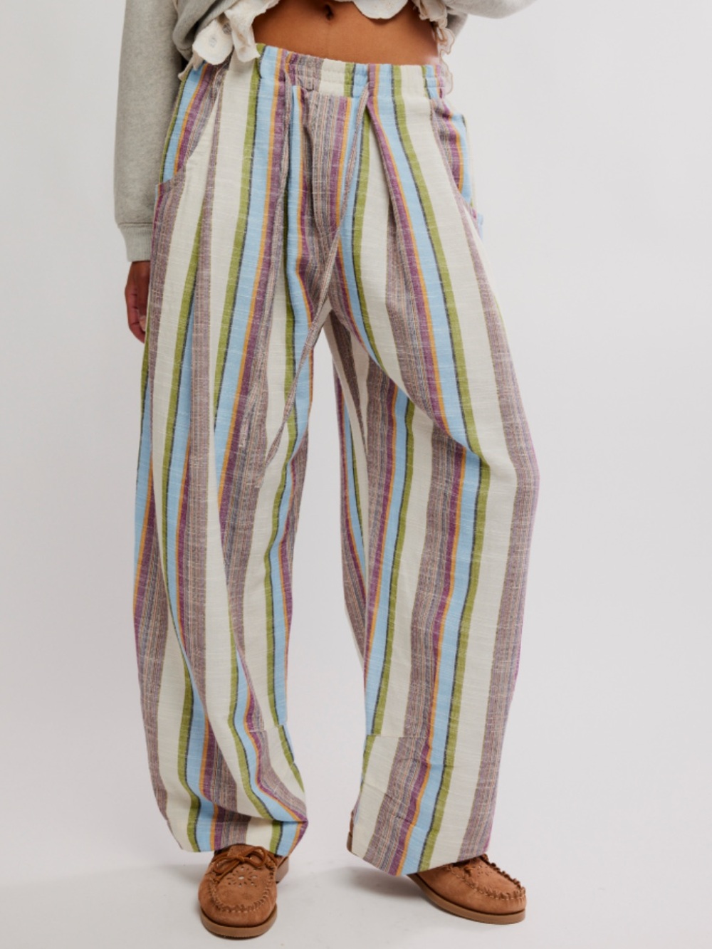 Free People Days End Linen Striped Pull On Pants - Picture 1 of 2